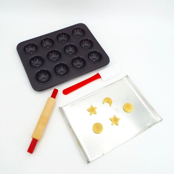 Baking Play Set for 18" Dolls Cookie Sheet Muffin Tin Rolling Pin Spatula - Picture 1 of 6
